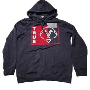 True Religion Buddha Logo Men's M Black Rect Two Tone Hoodie NWT $119 MSRP
